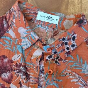 NATURAL LIFE Women’s  Vibrant Floral Button Dress, tiered skirt, medium